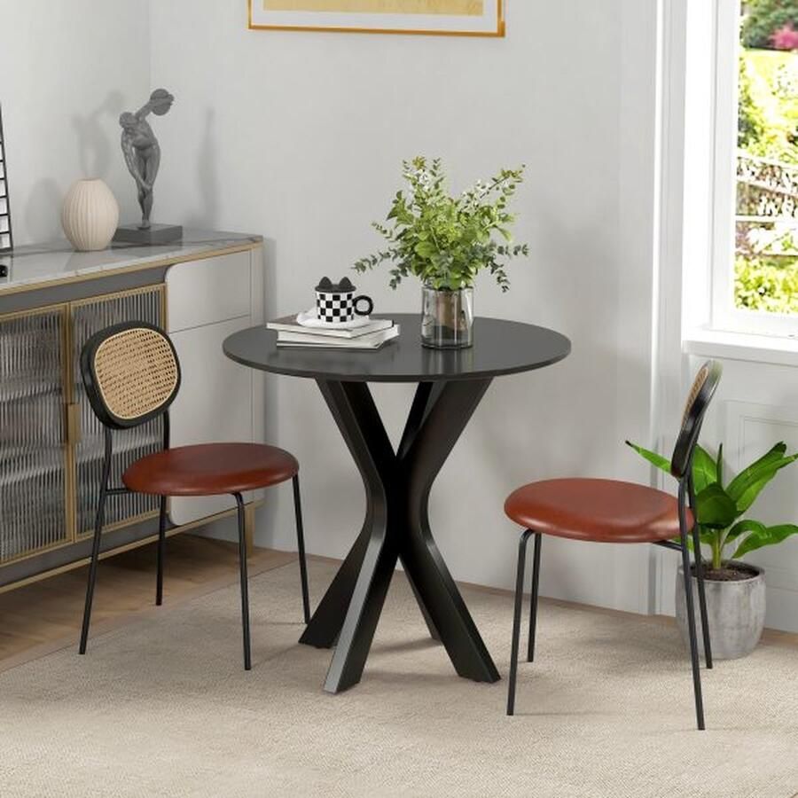 ZAZA Home Moderne zwarte ronde eettafel met Spider-stalen frame keukentafel voor 2 personen Ø78 x 75 cm