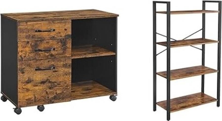 ZAZA Home Multifunctionele Zijdelingse Bestandskast voor Thuiskantoor Printerstandaard met 3 Laden en Open Opbergplanken 4-Lagen Boekenrek en Boekenplank Ideaal voor Opslag en Organisatie Afmetingen 30 x 66 x 120 cm