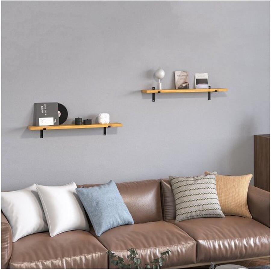 ZAZA Home Muurplank 2er set drijvende plank houten plank wandbord plankbord wandbord dennenhout staal bruin 90 x 15 x 2 5 cm