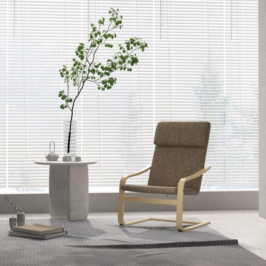 ZAZA Home Ontspan leunstoel ontspannende stoel ruststoel met kussen schommelstoel eetkamerstoel met linnen look berkenhout bruin