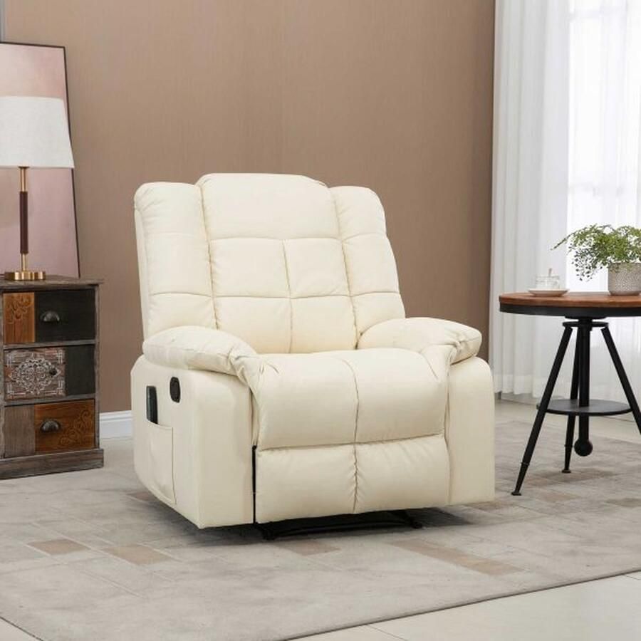 ZAZA Home Massage fauteuil tv -fauteuil elektrisch ontspannen fauteuil met massagefunctie synthetisch lederen hout stalen schuimcrème wit 94 x 99 x 99 cm