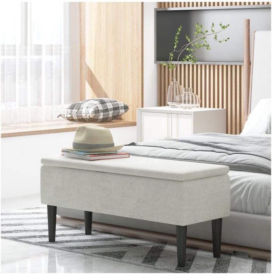 ZAZA Home Stoel met opbergruimte beddengoedbank gestoffeerde bank met een scharnierende deksel fluwelen look borstbank voor woonkamer slaapkamer crème 95 x 38 x 45 cm