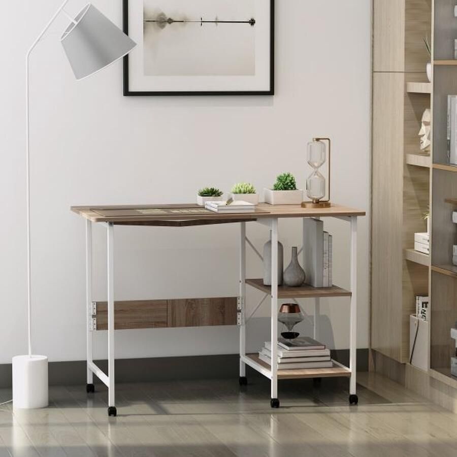 ZAZA Home Opvouwbare tafel bureau bijzettafel kantoor tafel Mobiele computertafel met wielen MDF natuurlijk 107 x 55 x 76 cm