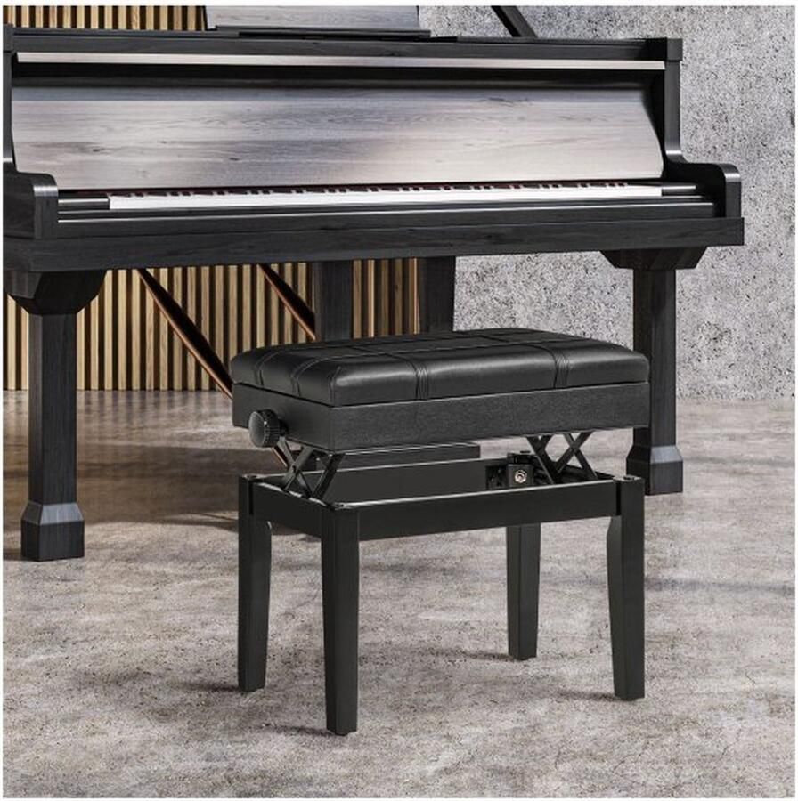 ZAZA Home Piano Bench Hoogte-verstelbare piano-ontlasting met verborgen opslagruimte pianobank met lederen kussens zwart 63 x 35 x 46-56 cm