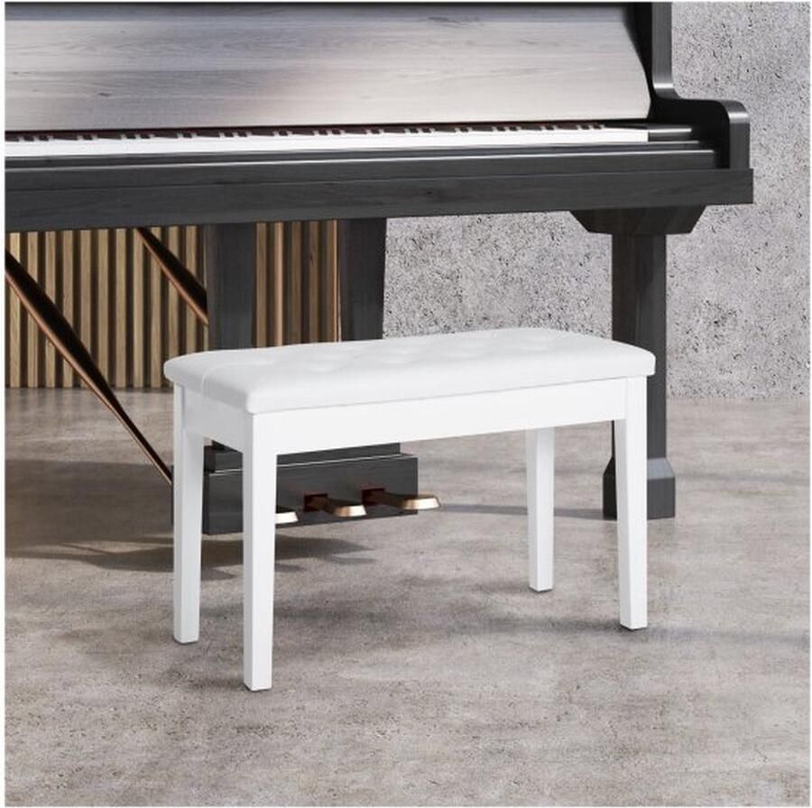 ZAZA Home Piano Stool Piano Bank Traditionele landelijke stijl cosmetische ontlasting opslagruimte rubber hout synthetisch leer wit 76 x 36 x 50 cm