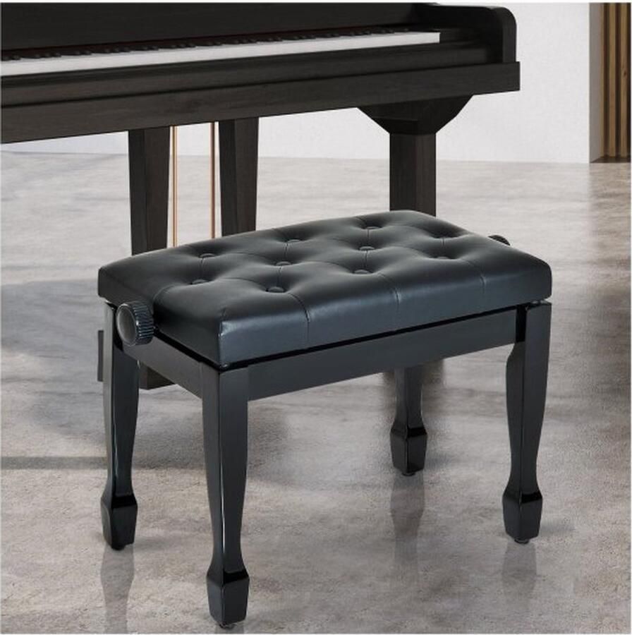 ZAZA Home Piano kruk piano bank cosmetische krukken hoogte verstelbare ontlasting van muziekinstrumenten massief hout synthetisch leer zwart 64 x 35 x 45-55 cm