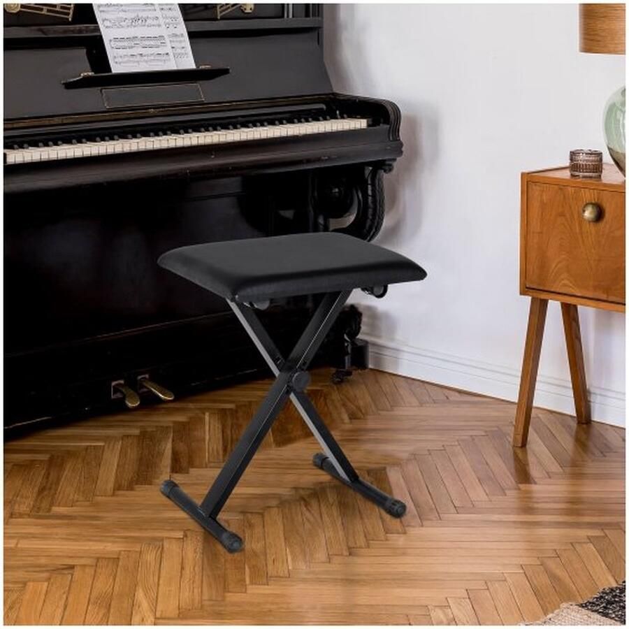 ZAZA Home Piano Stool Piano Bench Cosmetic Stool Hoogte Verstelbaar Vermengbaar metaal Synthetisch leerschuim Zwart 39 x 29 x 37-47 cm