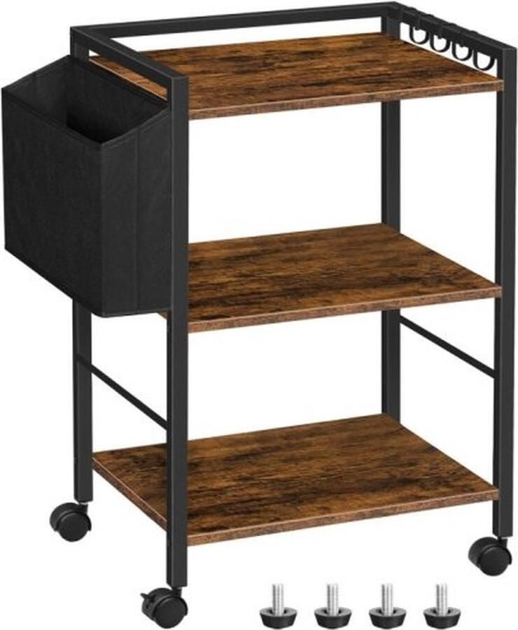 ZAZA Home Printerstandaard grote 3 -laags mobiele printertabel met opslag op wielen onder de bureau Rolling Printer Cart Organizer Rack met haken voor Home Offce