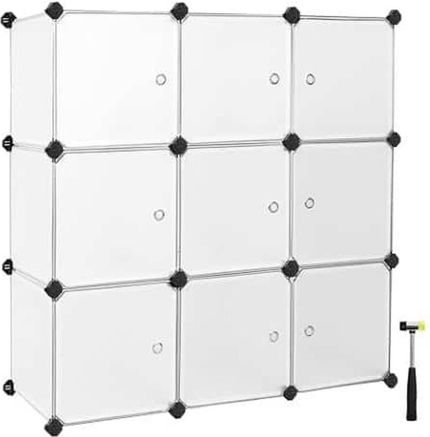 ZAZA Home Rekkensysteem 9 kubussen plastic garderobe met deuren schoenenrek opslag voor kleding schoenen speelgoed en boeken schappen zonder bout gemakkelijke montage wit