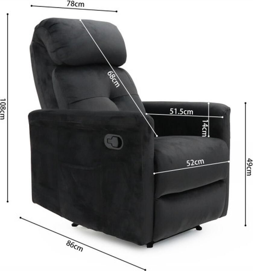 ZAZA Home Relax Fauteuil 'Wuhan' manueel verstelbaar Elephant Zwart Poten metaal en bekleding PU Max. 110 kg - Foto 2