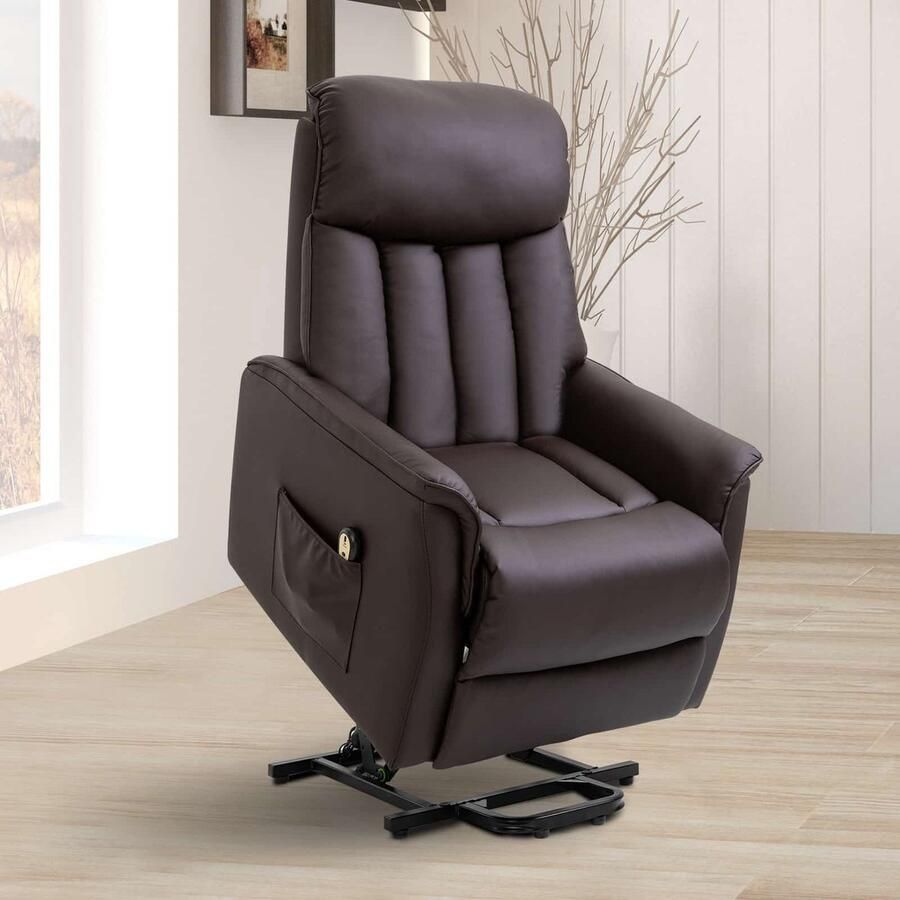 ZAZA Home Elektrisch omhoog fauteuil tv -fauteuil met staande hulp ontspannen fauteuil met leugenachtige functie synthetisch leer bruin 80 x 94 x 104 cm