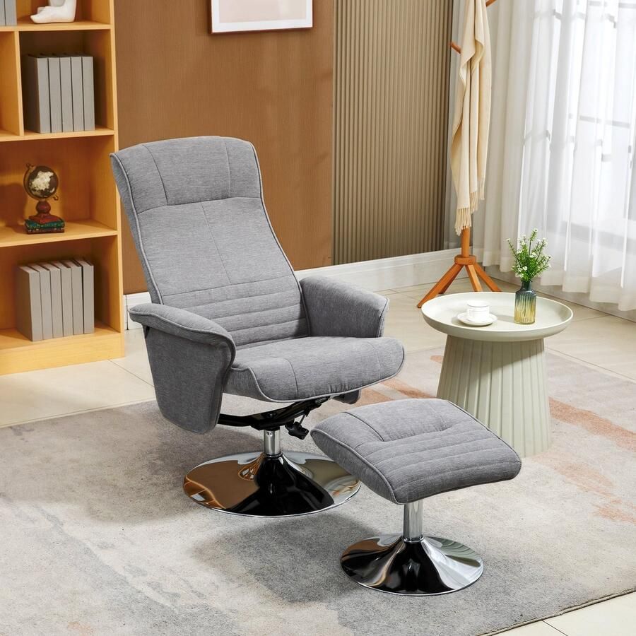 ZAZA Home Ontspan leunstoel met voetstoel 360 ° roteerbare televisie fauteuil verstelbare rugstoel fauteuil met krukschuim donkergrijs 69 x 71 x 104 cm