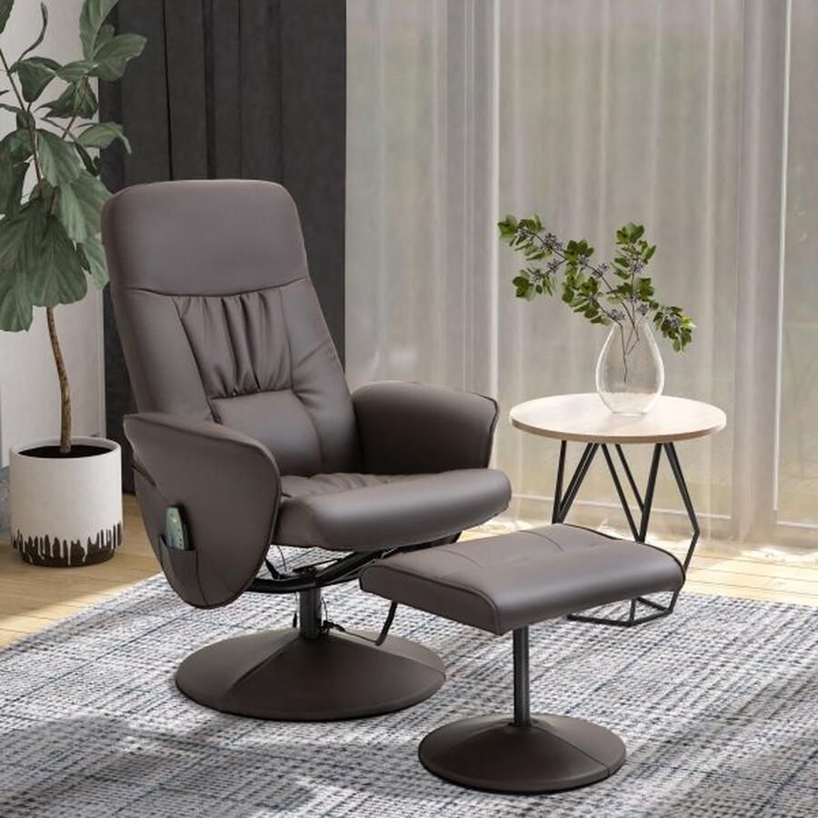 ZAZA Home Ontspan leunstoel met voetstoel Storaum Massage stoel tv -leunstoel Ligentisch stoel Ergonomische stoel met 10 trillingspunten synthetisch leer bruin 76x81x105 cm