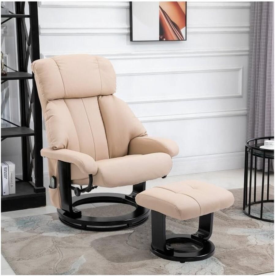 ZAZA Home Ontspan ligstoel met leugenfunctie massagestoel televisie leunstoel leugenstoel ergonomische stoel fauteuil met ontlasting massage beige 76 x 80 x 102 cm