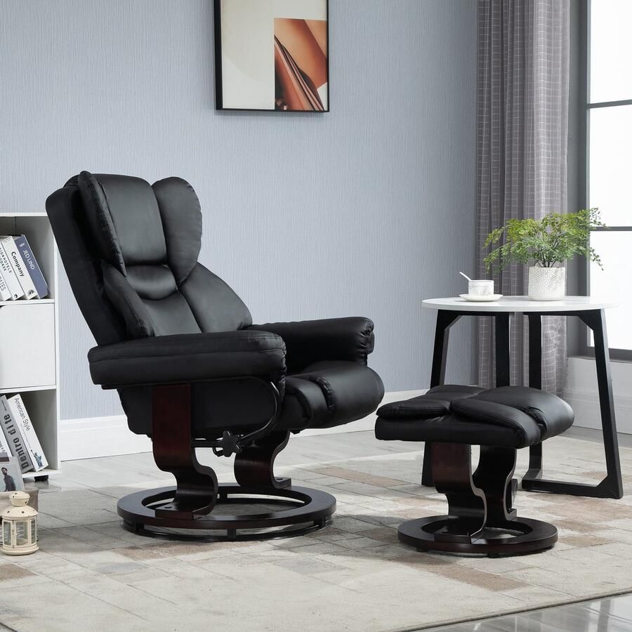 ZAZA Home Ontspan leunstoel met ontlasting roteerbare televisie -fauteuil tv -fauteuil met leugenfunctie ruststoel liggende stoel synthetisch leer zwart