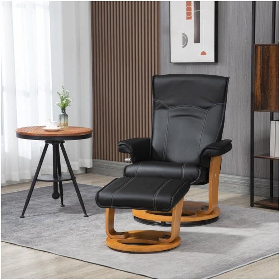 ZAZA Home Ontspan leunstoel met leugenachtige functie van de tv -leunstoel liggend stoel met Ottomaanse roteerbaar tot 150 kg synthetisch leer zwart