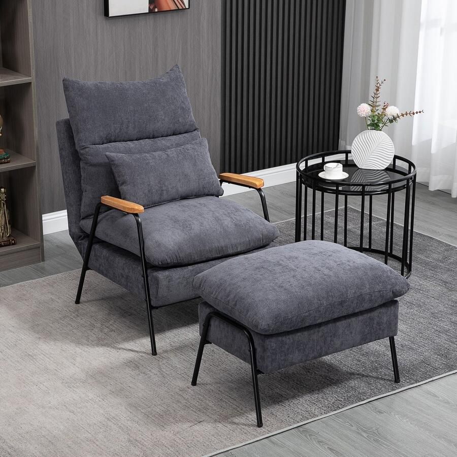 ZAZA Home Ontspan leunstoel eoest fauteuil met ontlasting televisie fauteuil met een kantelbare rugleuning kussen gestoffeerde stoel tv -fauteuil grijs 68 x 91 5 x 88 cm