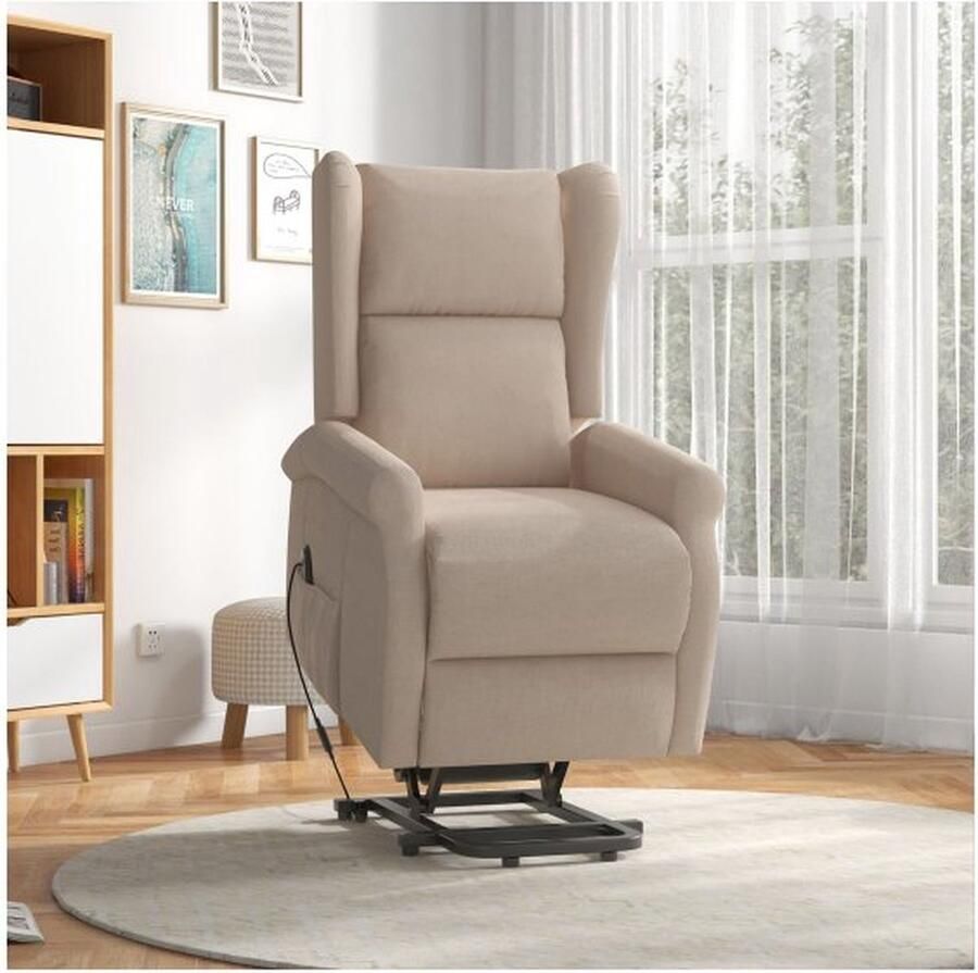 ZAZA Home Televisie fauteuil met stroomopwaartse ontspanningsfauteuil met liggende functie elektrisch linnen crème 72 5 x 94 x 109 cm