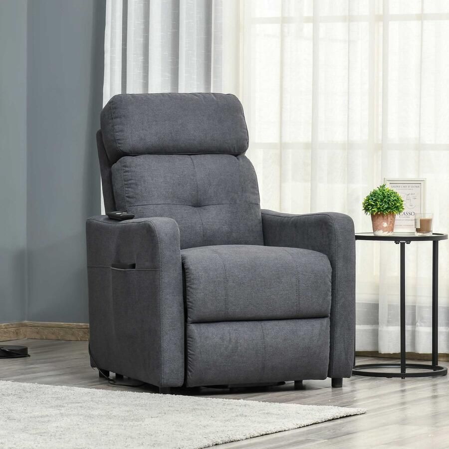 ZAZA Home Ontspan fauteuil tv -fauteuil met liggende functie staande hulp polyester stof staal grijs 71 x 94 x104 cm