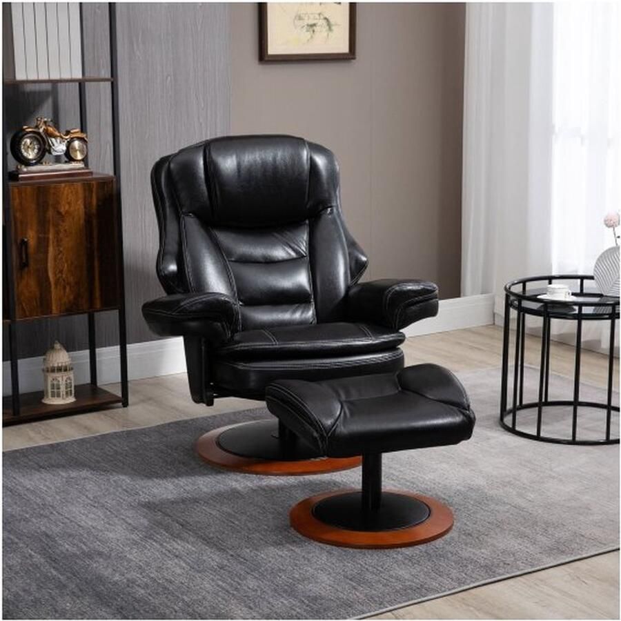 ZAZA Home Ontspan leunstoel met Ottoman televisie -fauteuil met leugenfunctie roteerbare tv -fauteuil ruststoel beperkbaar tot 150 kg synthetisch leerstaal zwart