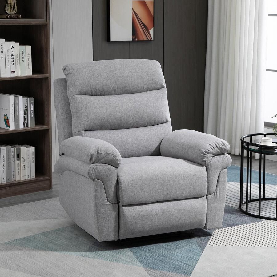 ZAZA Home Ontspan leunstoel met leugenfunctie enkele winkels verstelbare ligstoel 165 ° Tiltable Rest Chair Televisie Linten-linnen Lichtgrijs 91 x 92 x 102 cm
