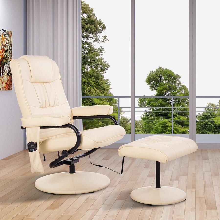 ZAZA Home Ontspan leunstoel tv -fauteuze leunstoel met ontlasting synthetisch leercrème wit 77 x 84 x 95 cm