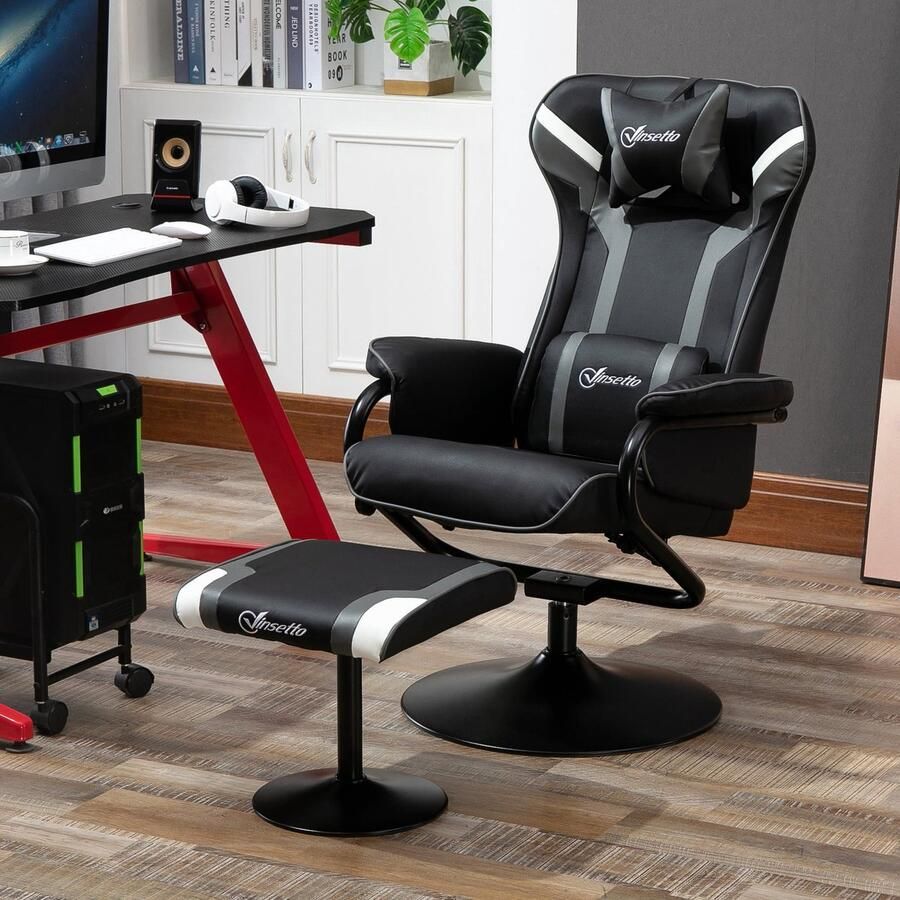 ZAZA Home Ontspan leunstoel met ontlasting televisie fauteuil gestoffeerde fauteuil gaming liegen veulen 130 ° tend balk zwart+grijs 67 x 82 5 x 103 cm