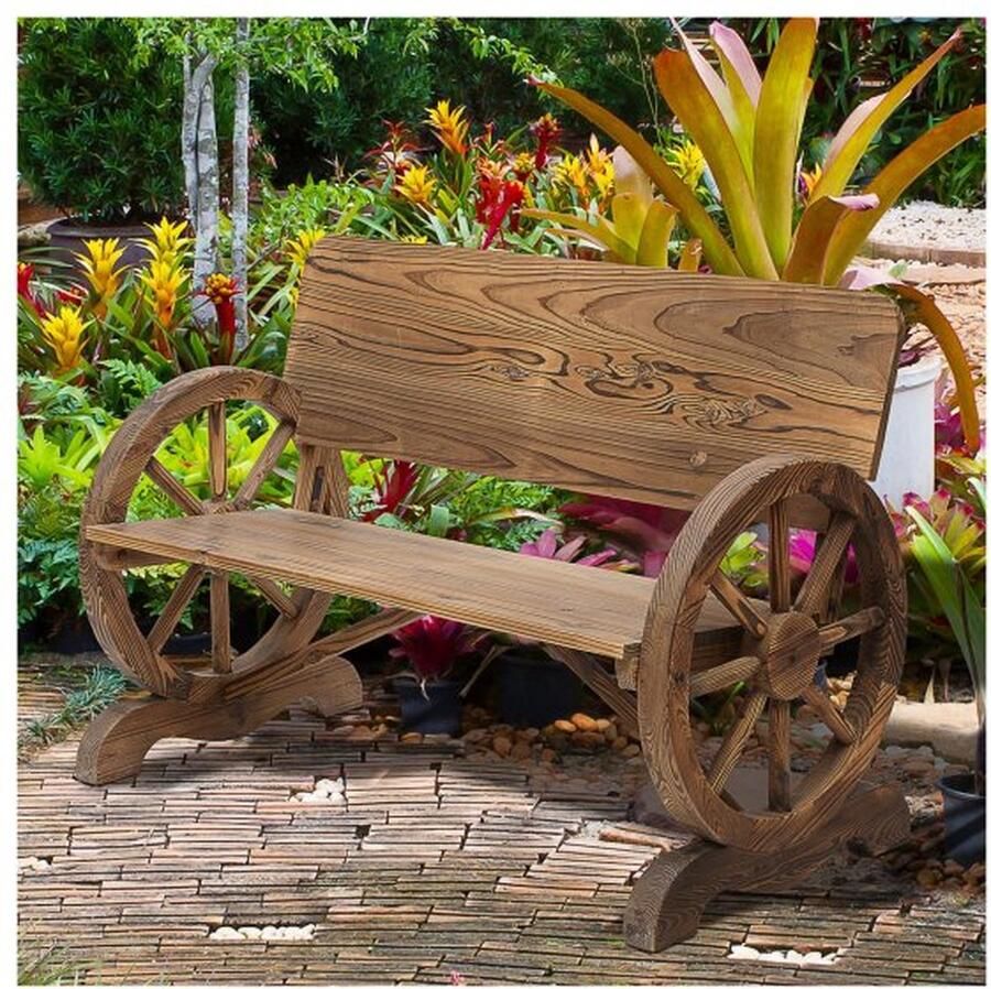 ZAZA Home Rustieke Massief Houten Tuinbank met Armleuning 114 x 58 x 80 cm