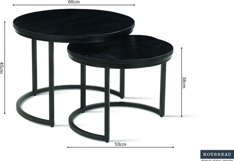 ZAZA Home Salontafel 'Goja' 2-delig Mangolia zwart Structuur metaal blad exotisch hout mangolia - Foto 2