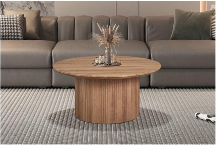 ZAZA Home Salontafel 'Lagos' 80 cm Rond Decor Oude eik Structuur mat top 25 mm met 3D papier