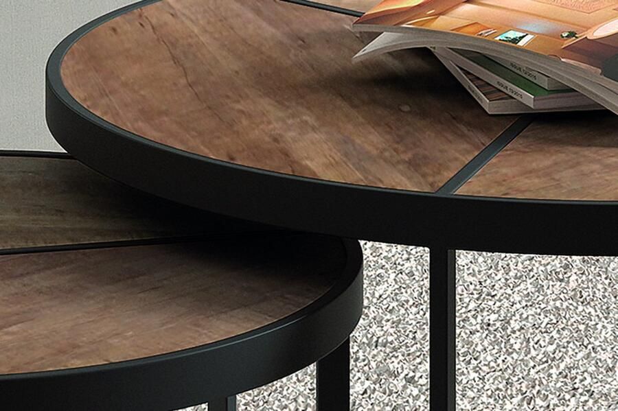 ZAZA Home Salontafel 'Laveu' 2-delig Mangolia Structuur metaal blad exotisch hout mangolia - Foto 2