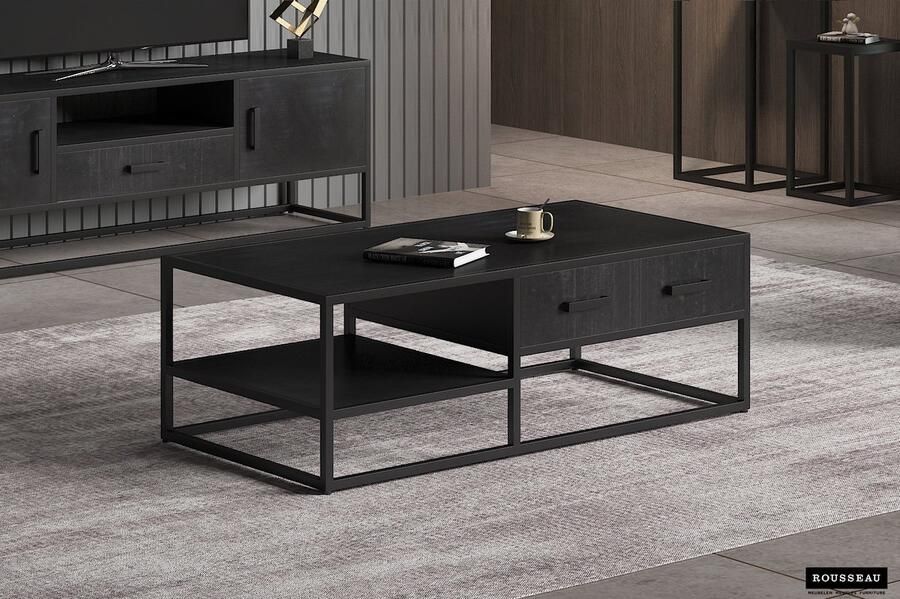 ZAZA Home Salontafel 'Madeira' 120 cm Mangolia zwart Structuur metaal blad exotisch hout mangolia