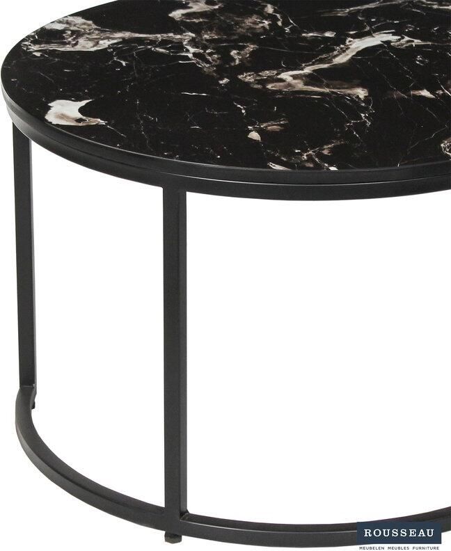 ZAZA Home Salontafel 'Nazaro' 2-delig Composiet Marmer Zwart Structuur metaal blad steen marmerenlook