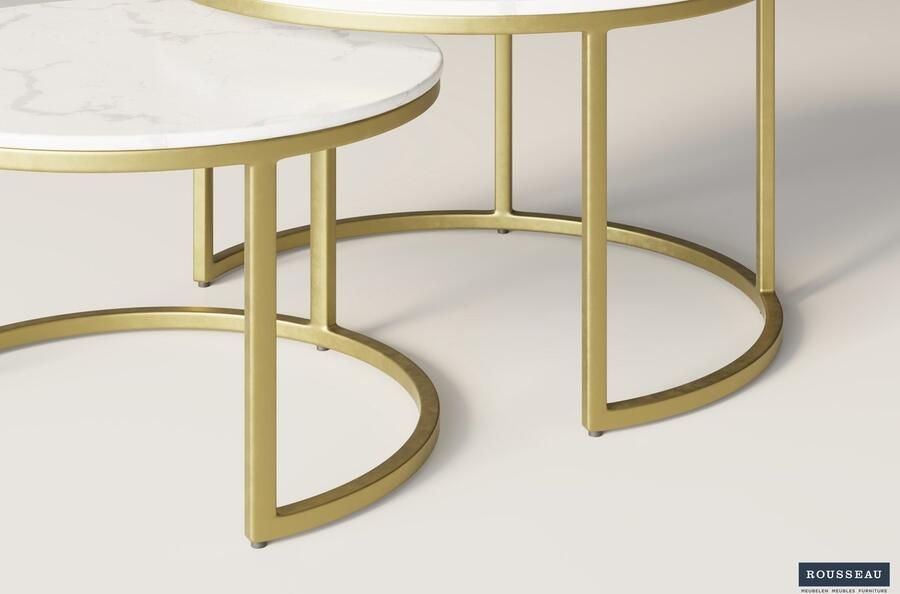 ZAZA Home Salontafel 'Nazaro' 2-delig Wit marmer Structuur metaal blad wit marmer