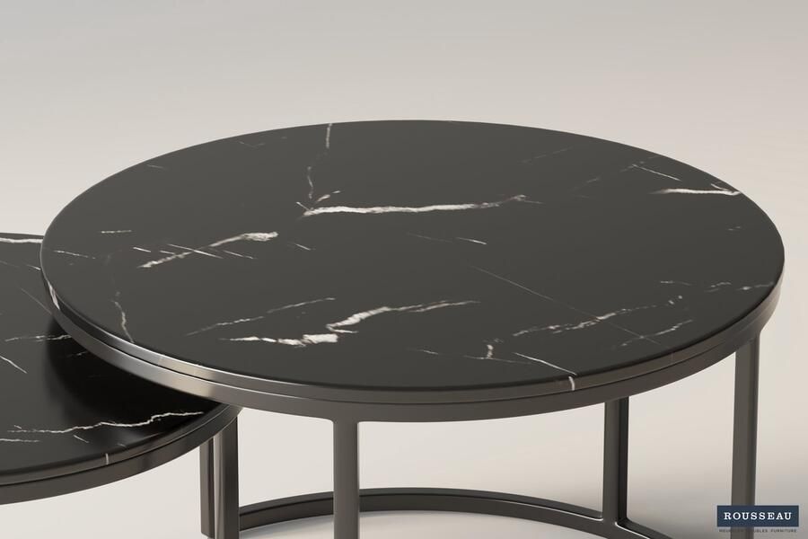 ZAZA Home Salontafel 'Nazaro' 2-delig Zwart marmer Structuur metaal blad zwart marmer