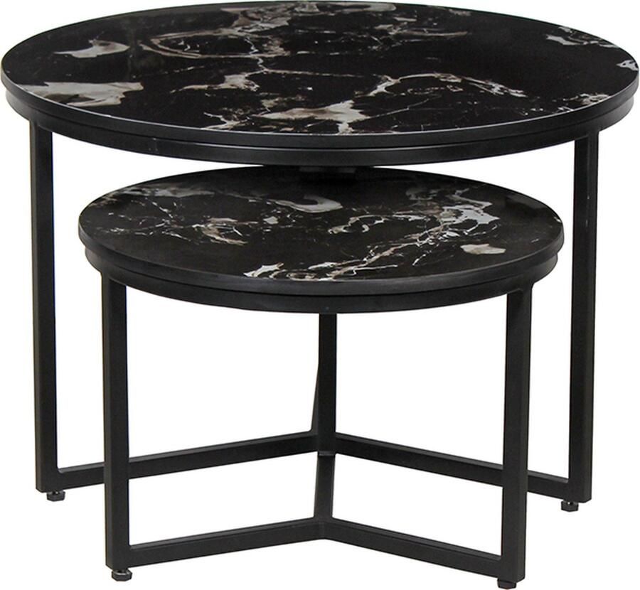 ZAZA Home Salontafel 'Ravenna' 2-delig Steen Marmerlook Zwart Structuur metaal blad steen marmerenlook - Foto 2