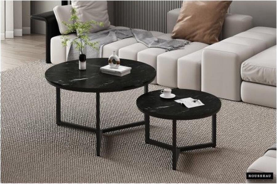 ZAZA Home Salontafel 'Ravenna' 2-delig Zwart marmer Structuur metaal blad zwart marmer