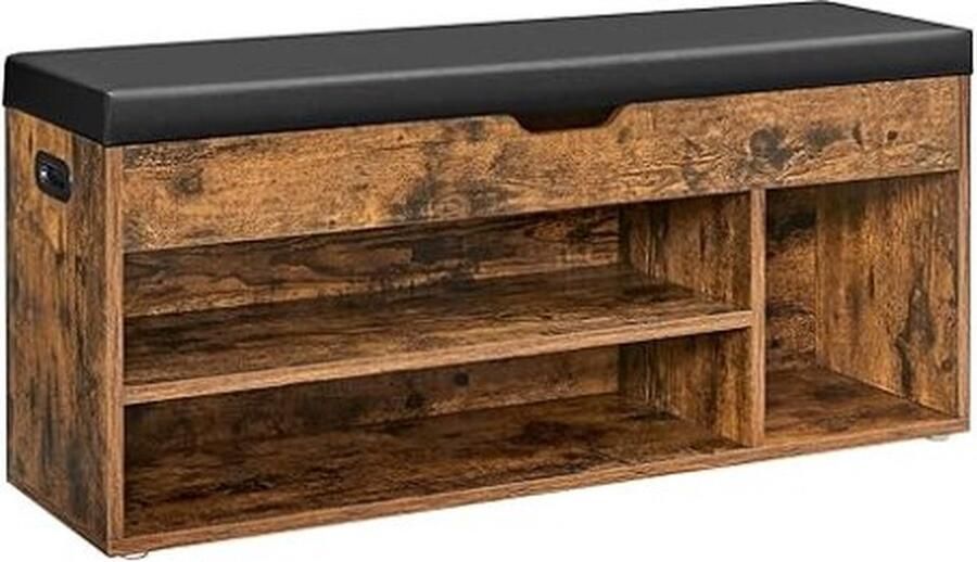 ZAZA Home Schoenbank gewatteerde opbergbank 3 compartimenten verborgen opslagplanken voor woonkamer ingang slaapkamer lading 150 kg rustiek bruin