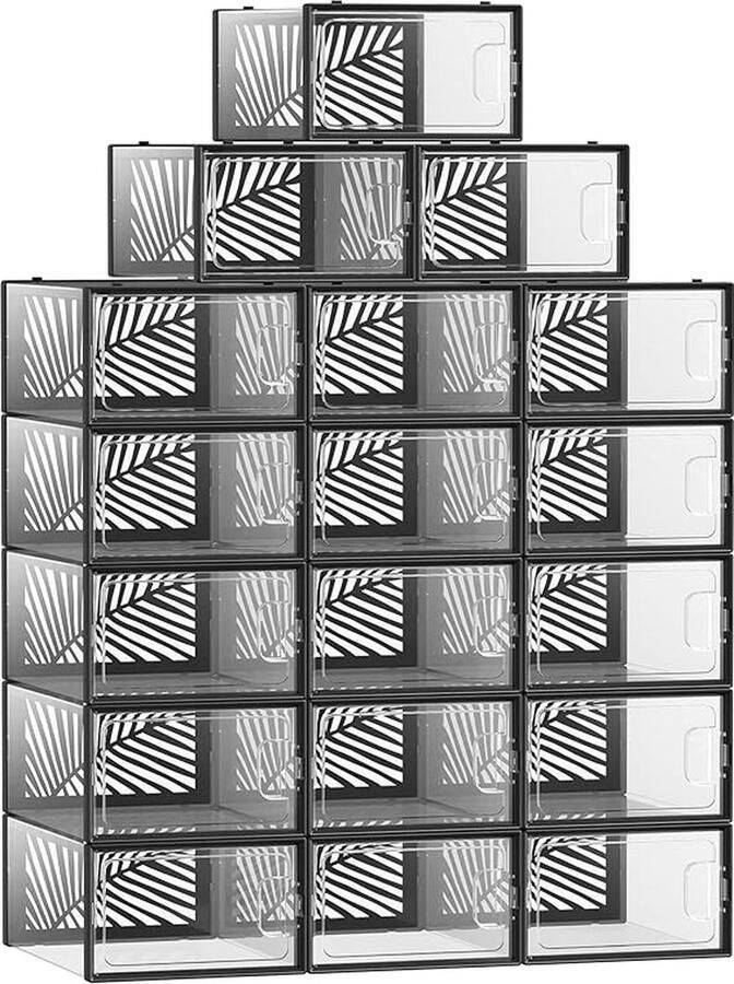 ZAZA Home Schoenendozen pak van 18 schoen opbergdoos schoen opbergdoos opvouwbaar en stapelbaar voor schoenen op sportschoenen hoge hakken platte schoenen transparant zwart