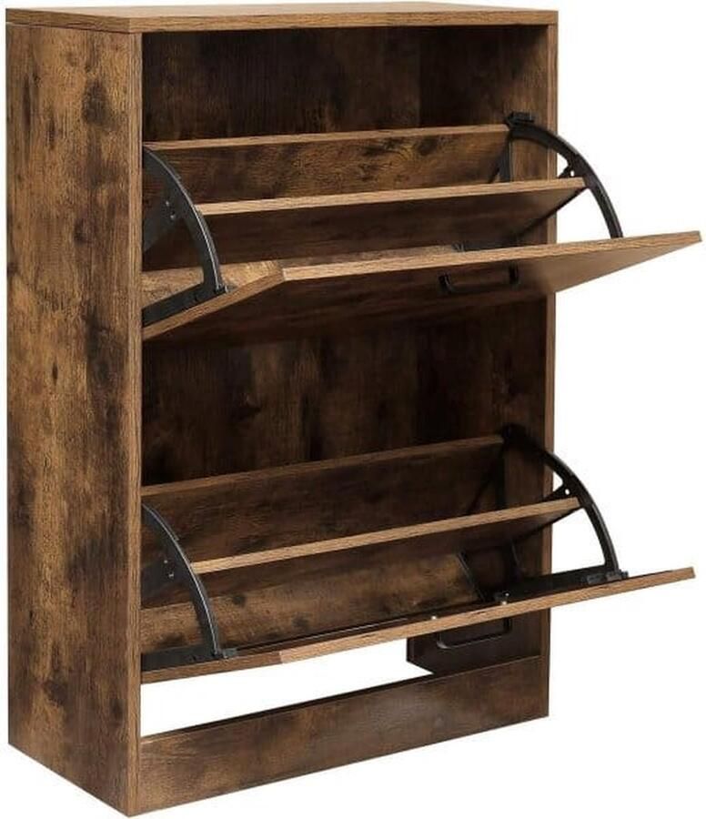 ZAZA Home Schoenenkast Met 2 Kleppen Schoenkieper Tussenschotten Verstelbaar En Uitneembaar Voor 12 Paar Damesschoenen Of 8 Paar Herenschoenen Kleine Zaal 60 X 24 X 80 Cm Vintage Donkerbruin Lbc02Bx