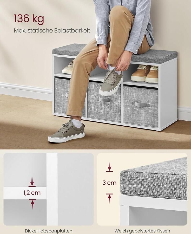 ZAZA Home Schoenenorganizer Opbergbank Verstelbare planken Wolwit - Foto 2