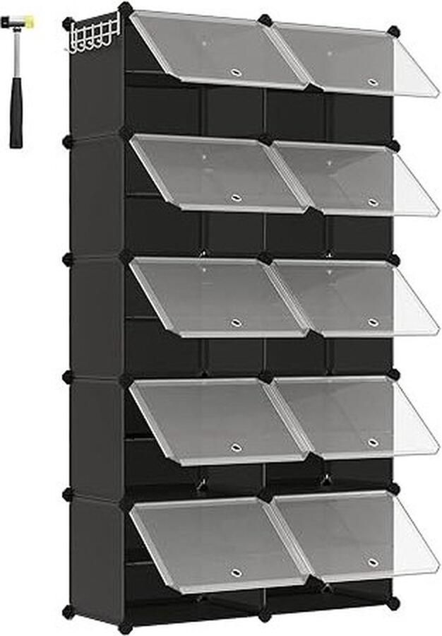 ZAZA Home Schoenenrek met 10 vakken en Deuren Smal Stalen Frame in Zwart voor Hal en Slaapkamer