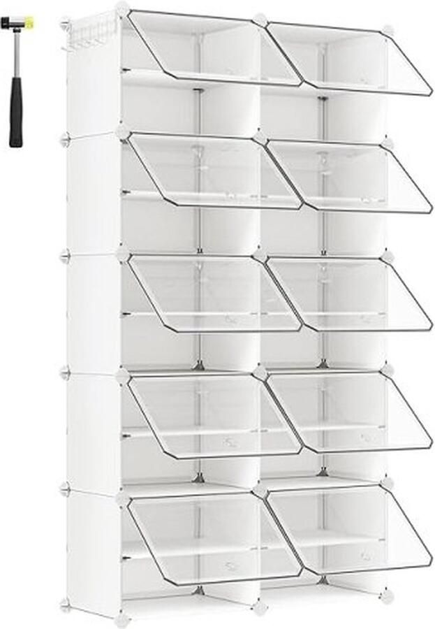 ZAZA Home Schoenenrek met 10 vakken schoenenkast 30x40x30cm per vak smal met kunststof deuren stevig stalen frame