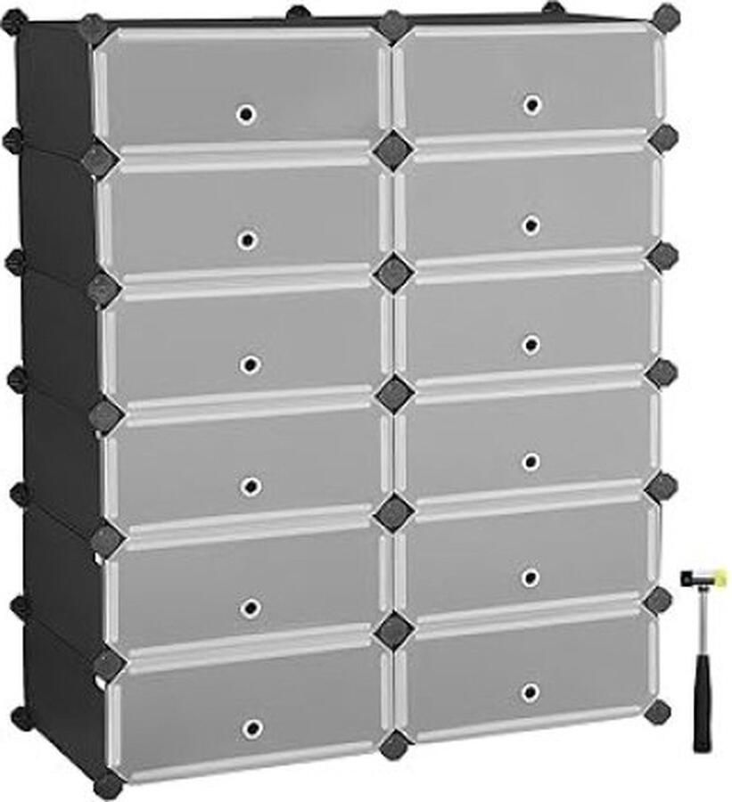 ZAZA Home Schoenrek Plastic rechthoekig planksysteem met 12 compartimenten doe -het -zelf schroefplank opslagrek kledingkast schoenmaker 40 x 30 x 17 cm per compartiment metalen draad zwart