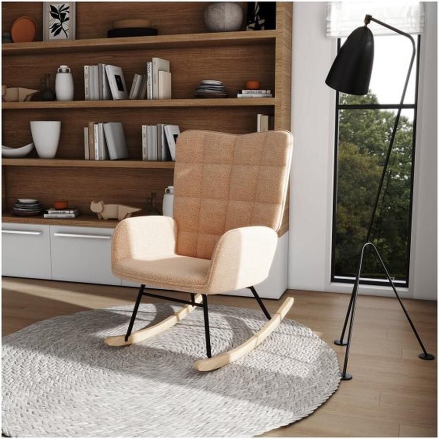 ZAZA Home Comfortabele Schommelstoel met Schommelzitting en Accentstoel voor Slaapkamer tot 120 kg Lamsvachtimitatie Bruin