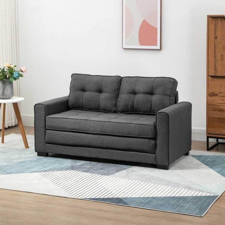 ZAZA Home Slaapbank vouwbank 2-zits stoffen sofa bedden van een bank met slaapfunctie sofa carnitur linnen touch rubber hout grijs 147 5 x 75 x 85 cm