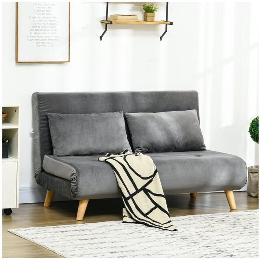 ZAZA Home 2-zits Slaapbank met bedfunctie inklapbare bank met verstelbare rugleuning kussens slaapbank met fluweelachtige uitstraling grijs 130 x 78 x 79cm