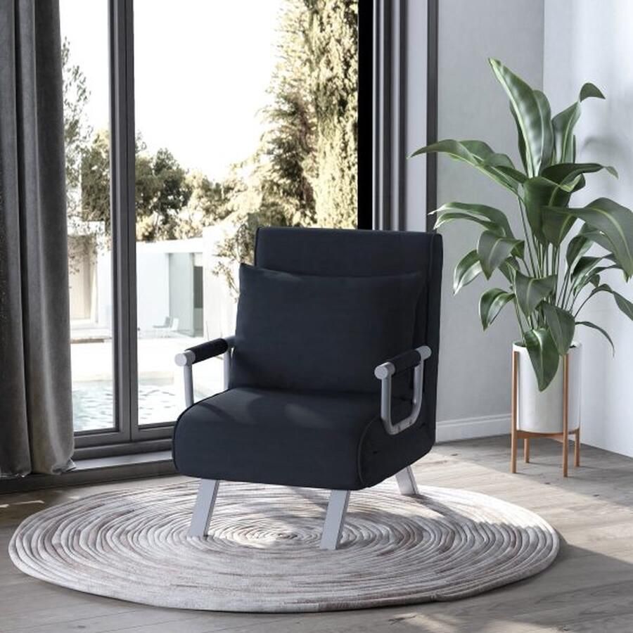ZAZA Home Slaapstoel 2-in-1 bankbed vouwbare fauteuil met een verstelbare rugleuning kussen gastbed tot 120 kg veerkrachtig zwart