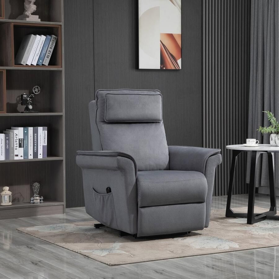 ZAZA Home Slogging fauteuil televisie fauteuil met staande hulp elektrisch liggend functie linnen touch staalgrijs 86 x 95 x 106 cm