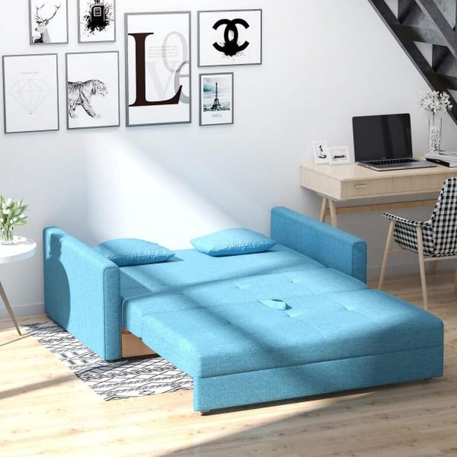 ZAZA Home Sofa 2-zitplaat bank met bedfunctie gestoffeerde bank met opbergruimte achterste kussen bankbed voor woonkamer polycotton hout lichtgrijs